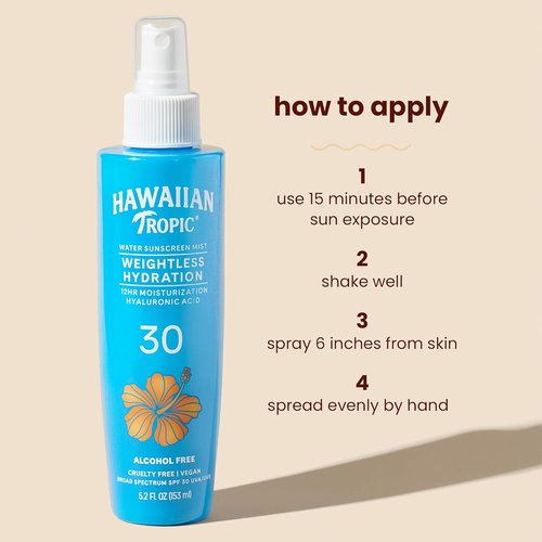 Hawaiian Tropic Weightless Hydration Water Mist SPF 30 - Non-Aerosol Body Spray, 5.2 Fl Oz