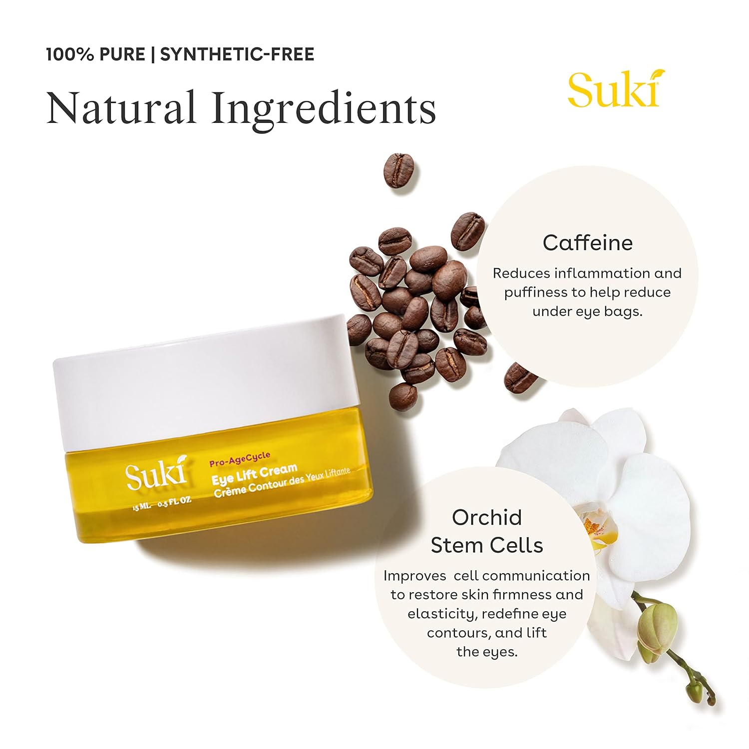 Suki Skincare Eye Lift Renewal Cream - Firming & Brightening Formula with Resveratrol, Caffeine & Vitamin C - 15 ml