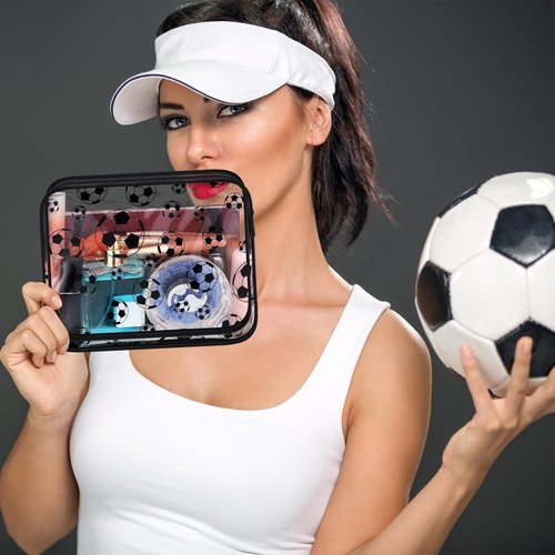 Kacctyen 20 Pcs Soccer Clear Makeup Gift Goodie Bags Bulk for Women Football Team Girls PVC Waterproof Cosmetic Bag for Soccer Accessories Mom Party Favors Supplies