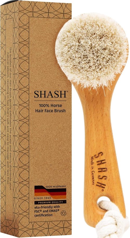 SHASH Since 1869 Exfoliating Face Brush - Sustainable Scrub for Glowing Skin | Medium Horse Hair Bristle