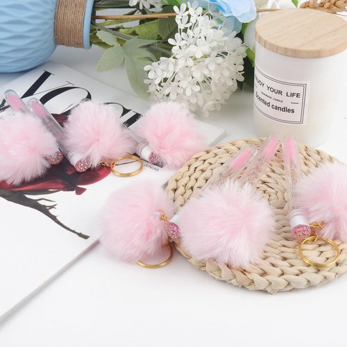Mekupeu 20pcs Disposable Glitter Cleaning Spoolie Brushes Mascara Wands Tubes Diamond Faux Fur Ball Keyring Eyelash Brush Makeup Tool Applicator Set (Pink)