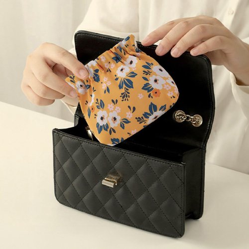 MIAO JIN 4 PCS Portable Mini Cosmetic Bags Flower Coin Purse Lipstick Small Makeup Waterproof Travel Kit Pouch No Zipper Self-closing Accessories Organizer for Headphones Jewelry Women