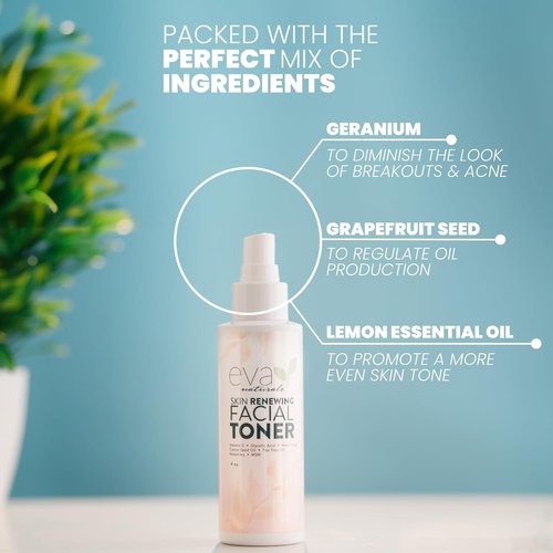 Eva Naturals Witch Hazel Face Toner - Hydrating & Clarifying with Glycolic Acid, Vitamin C & Aloe (4oz)