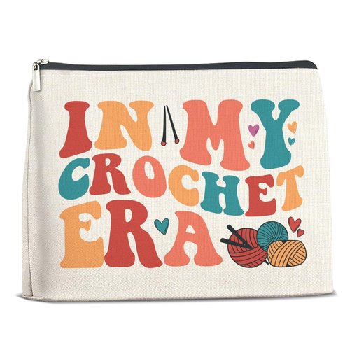 Crochet Gifts Makeup Bag for Women, Gifts for Crocheters, Knitting Gift for Female Knitters In My Crochet Era Cosmetic Bag with Zipper Travel Toiletry Pouch for Purse