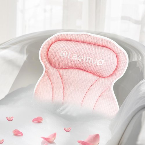 Olaemuo Bath Pillows for Tub, Bath Pillow Luxury Bathtub Pillow, Comfy Bath Tub Pillow for Bathtub for Head and Neck with Non-Slip Suction Cups for Tub, Relaxing Bath Accessories Spa Gifts-Pink