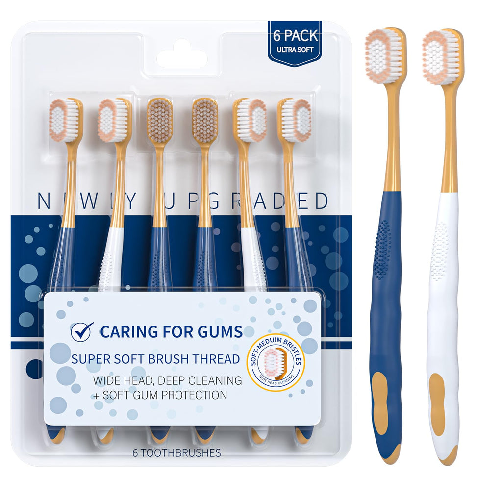 ZGYXQXJT Adult Wide Head Soft Hair Toothbrush, Manual Toothbrush, Excellent Cleaning Effect for Large Head, Ultra Soft Brush Thread Can Effectively Clean Sensitive Teeth or Gingivals (6 Pack)