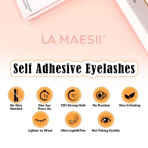 LA MAESII Self Adhesive Lash Clusters, Press-On Lashes No Glue Needed Pre Glued Eyelash Clusters Wispy Cluster Lashes, C Curl Individual Lash Kit, ULTRA-THIN&LIGHT Reusable No Residue(SA04)