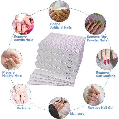 80/80 Grit Nail Files (100 Pcs), Coarse Emery Boards for Acrylic Nails and Gel Nails, Nail File Double Sided 80 Grits Emory Professional Nail Filers Pack
