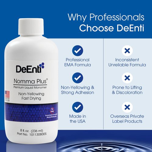 DeEnti Nomma Plus Professional Liquid Monomer, EMA Nail Liquid for Acrylic Powder, Non-Yellowing Monomer, 8oz Bottle, Professional Salon Quality Manicure and Pedicure Supplies
