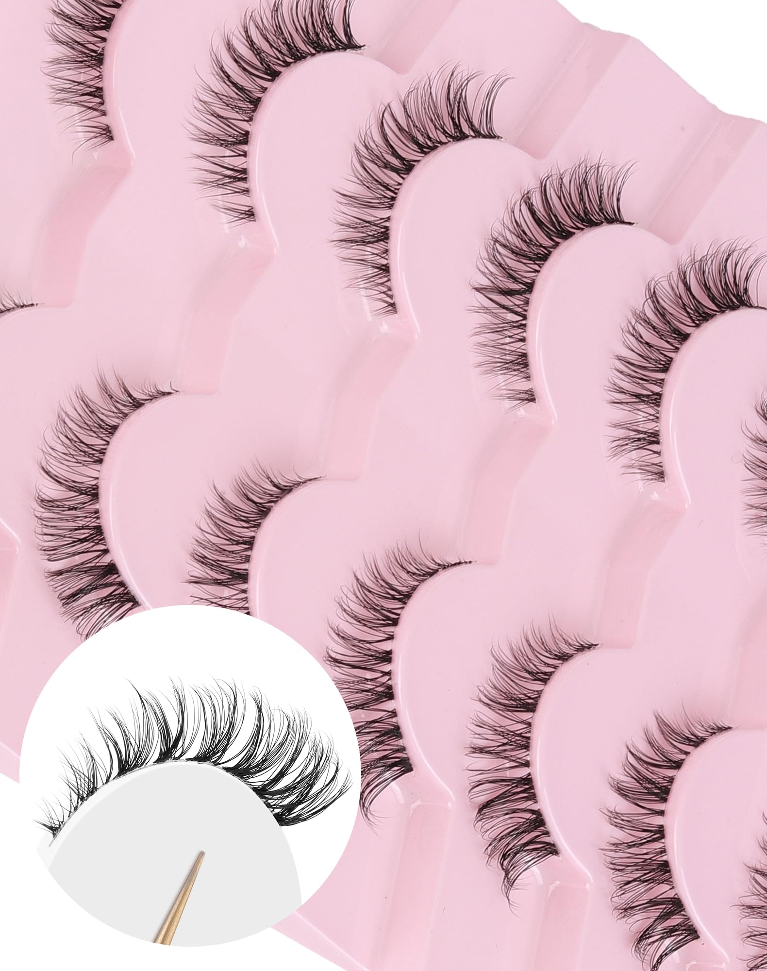 Wispy Cat Eye Lashes Demi Wispies Eyelashes C Curl False Lashes Clear Band Lashes Short False Eyelashes Natural Mink Lashes 7 Pairs