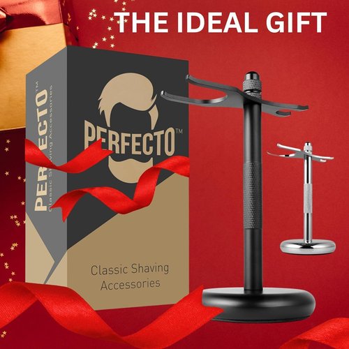 Perfecto Deluxe Black Razor Stand | Prolongs Life of Safety Razor & Brush - Ideal Gift for Him