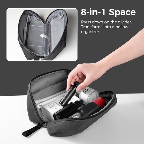 pack all Travel Toiletry Bag for Men, Hanging Dopp Kit, Water-Resistant Shaving Bag for Toiletries, Accessories (Dark Grey)