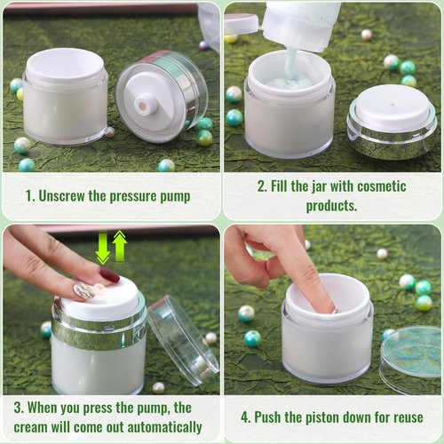 Jaisie.W Airless Pump Jar 1.7oz 2Pack, 50ml Airless Bottles, Acrylic Moisturizer Pump for Thick Cream