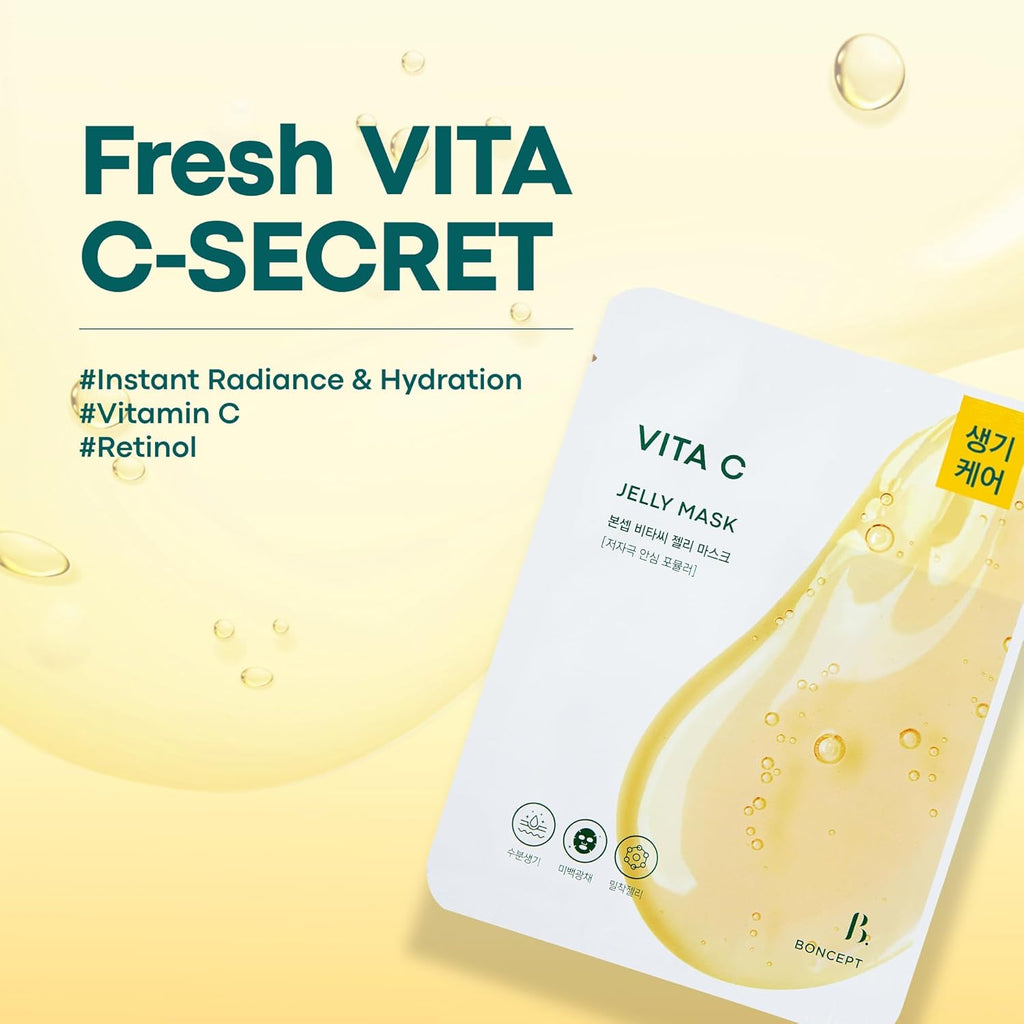 Vita C Jelly Mask - Brightening Korean Skin Care for Dark Spots & Wrinkles | Hydrating with Vitamin C & Retinol, 10 Sheets