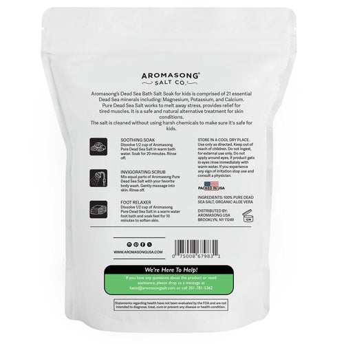 Aromasong Dead Sea Salt Kids Bath Soak with Aloe Vera – Soothing, Calming & Sleep-Ready – 4 Lbs Fine Grain Bulk Resealable Pack – 100% Pure & Natural Mineral-Rich Bath Salt