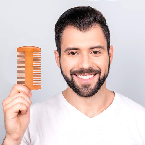 3 Pieces Beard Comb for Men Natural Sandalwood Wooden Mustaches Combs Dual Action Teeth Beard Comb with 3 Pieces Pocket Faux Leather Case for Beards Mustaches(Yellow)