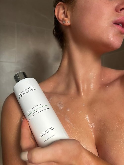 Rose & Caramel Purity Self Tan Removing Shower Gel - Effective Tan Eraser, 250ml, Vegan & Cruelty-Free