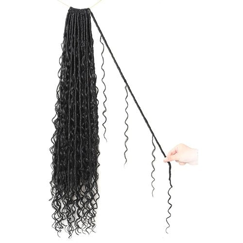 9 packs Boho Faux Locs Crochet Hair, 30 Inch, Natural Black Pre Looped Goddess Soft Locs Crochet Hair with Curly Ends, Bohemian River Locs for Black Women(1B#, 30 Inch)