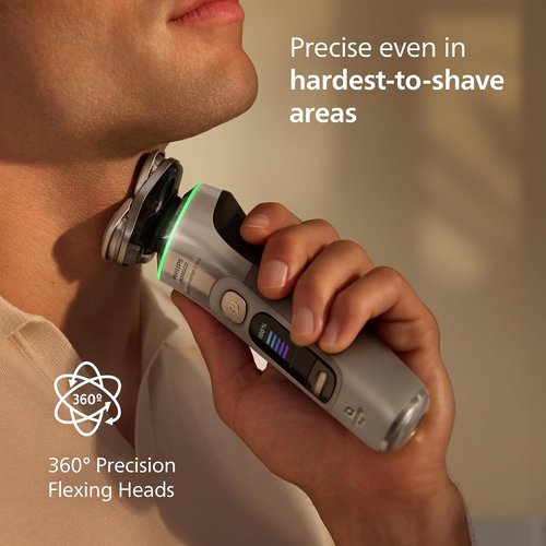 Philips Norelco Shaver i9000 Prestige - Ultra Wet & Dry Electric Shaver with SenseIQ Pro Technology | White Gold, Triple Lift & Cut System, 360 Rotating NanoTech Blades