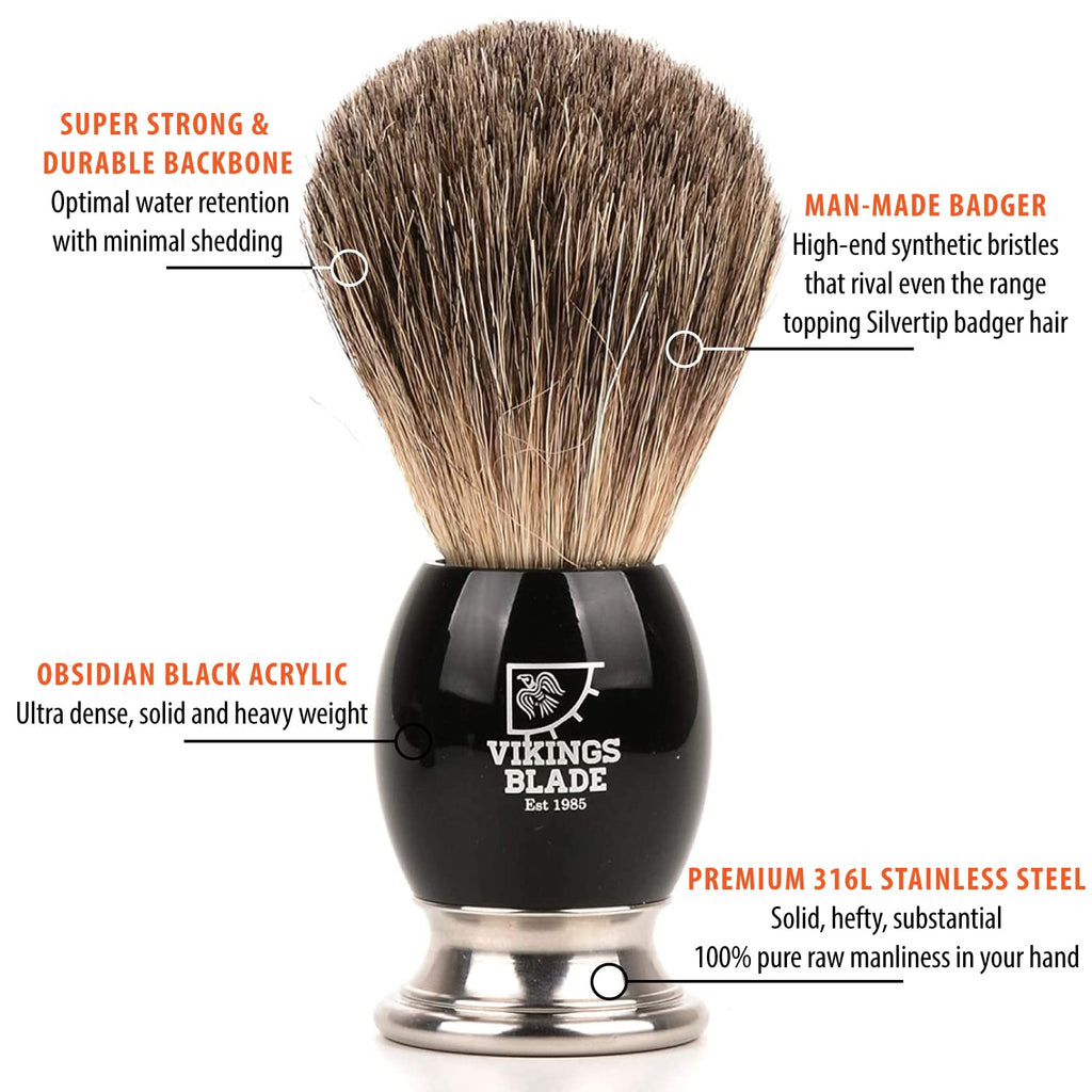 VIKINGS BLADE Luxury Shaving Brush - Ultra Heavy Acrylic & 316L Steel Handle, Dark Stallion Color