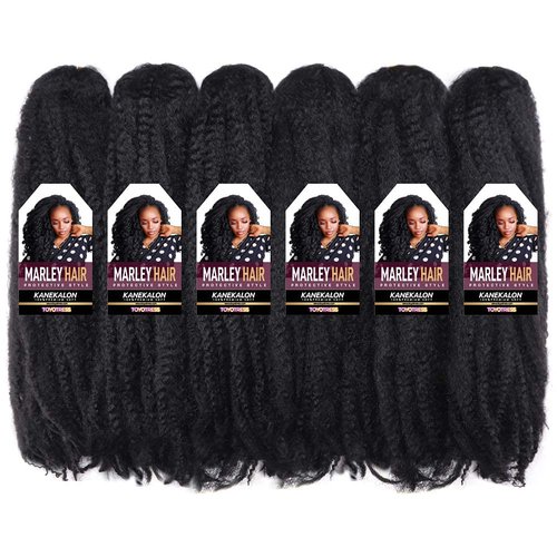 ToyoTress MarleyTwist Braiding Hair - 24 Inch 6 Packs Natural Black Long Marley Hair For Faux Locs, Afro Kinky Curly Marley Crochet Braids Synthetic Braiding Hair Extensions (24 Inch, 1B-6P)
