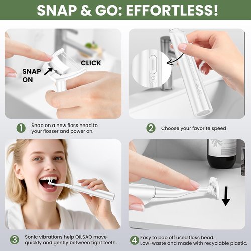Electric Flosser for Teeth & Adults with 54 Refill Heads + 5 Speeds, Gentle Gliding Floss for Sensitive Gum Care,Water Flosser Alternative,Sonic Oscillation Deep Cleaning for Plaque,No Break