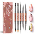 RIYUEXING Nail Art Bushes Set - Professional 5Pcs Double-Ended Nail Brush for Art, Long Lines, Ombre & 3D Design Nail Brush Pen for Gel Polish Manicure DIY Home Salon