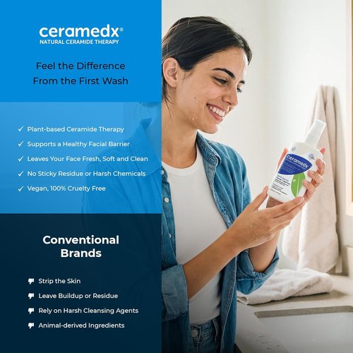 Ceramedx Gentle Foaming Facial Cleanser - Natural Ceramides for Dry, Sensitive Skin | 8 fl oz, Vegan & Cruelty-Free