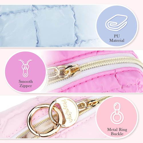 Playexen Puffy Mini Makeup Bag, Cute Quilted Small Cosmetic Bag for Purse, Portable Travel Makeup Pouch for Lipsticks, Chapsticks, Earphone, Credit Card, Birthday/Wedding/Christmas Gifts (Blue)