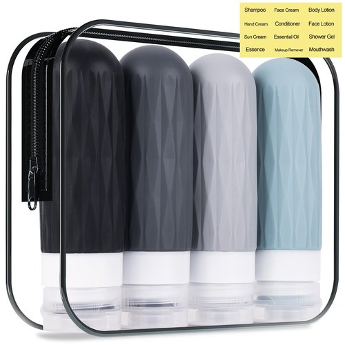 FEEJOY Travel Bottles for Toiletries, Travel Size Toiletries, TSA Approved 3oz Size Toiletry Containers, Leakproof & Refillable Silicone Bottles for Shampoo Conditioner (Grey)