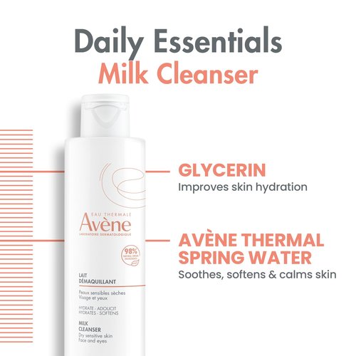 Avène Gentle Milk Cleanser - Moisturizing, No-Rinse, Soap-Free Cleansing Lotion for Dry, Sensitive Skin - 6.7 Fl Oz