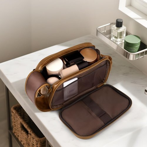 RPBHY Toiletry Bag for Men,Large Leather Dopp Kit & Travel Organizer, Water-Resistant Shaving Bag for Traveling Gift for Him (Brown)