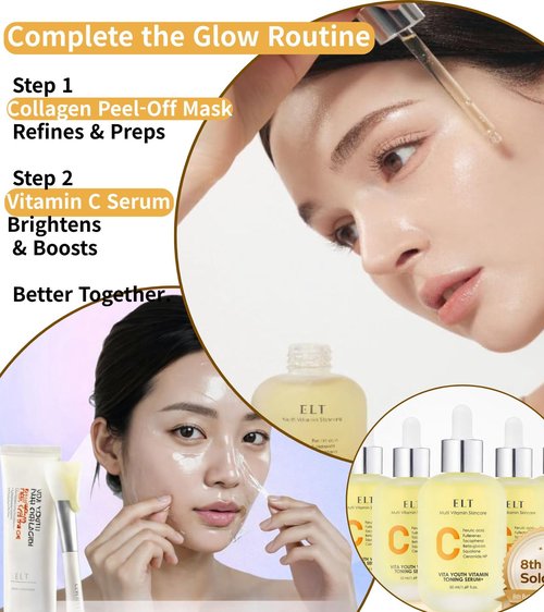 ELT Collagen Peel Off Facial Mask Pack - Hydrating & Firming Wrapping face Mask with 5 Types of Collagen, 8 Peptides, Silicone Brush Korean Skincare (60 ml / 2.02 fl.oz)