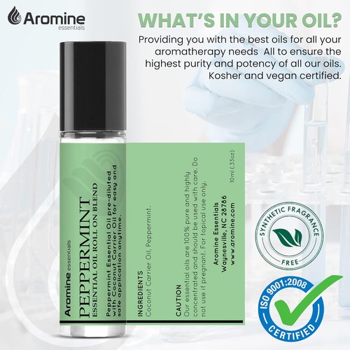 Peppermint Essential Oil Roll-On - Premium Therapeutic Grade Aromatherapy | Pre-Diluted 10ml (Pack of 2)