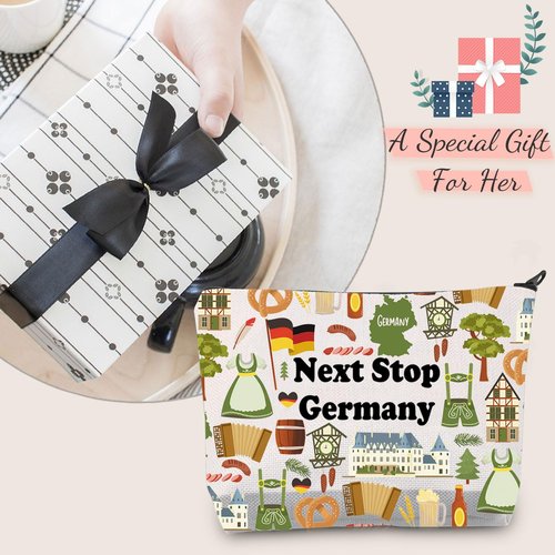 JXGZSO Germany Trip Gift Next Stop Cosmetic Zipper Bag Travel Pouch Vacation Makeup Bag Tourist Gift