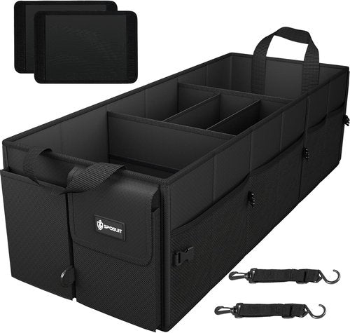 Sposuit Extra Large Car Trunk Organizer - 98L Collapsible Storage with Removable Dividers & Adjustable Straps