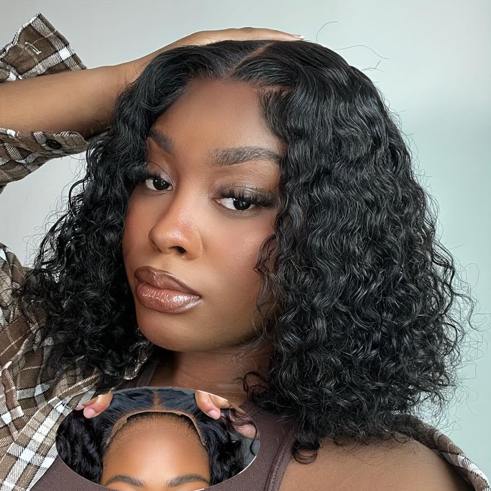 yosly Wear and Go Glueless Wig Human Hair Pre Plucked Pre Cut Deep Wave Bob Wig Human Hair Lace Front Wigs for Black Women Upgraded 4x4 Lace Closure Wigs Human Hair for Women 12 INCH (Natural Color)