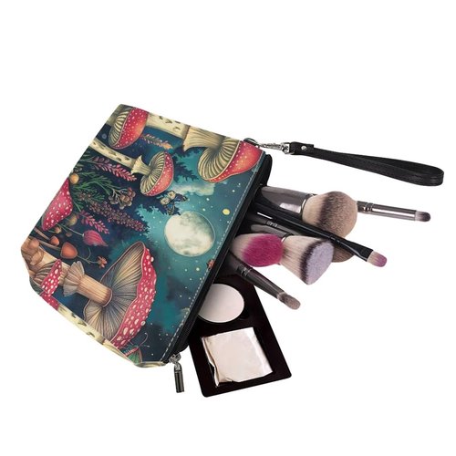 Cozeyat Moon Mushroom Cosmetic Bags for Women Makeup Bag Large Capacity Purse Travel Toiletry Zipper Storage Pouch Make up Brushes Organizer for Gifts