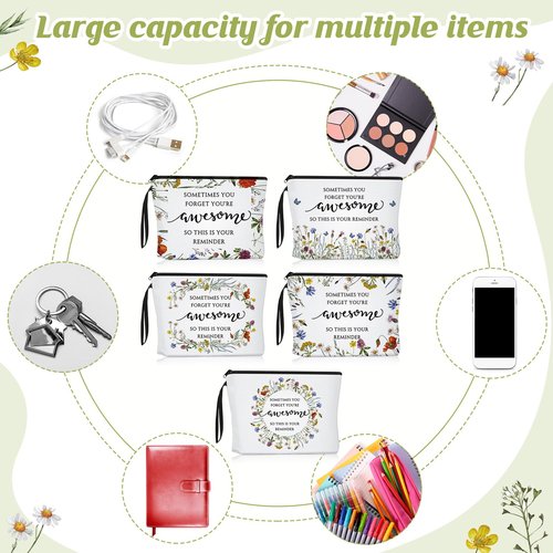 Reginary 10 Pcs Makeup Bags Gift for Women Bulk Inspirational Flower Canva Cosmetic Bag with Zipper You Are Awesome Thank You Gift for Staff Employee Coworker Team Nurse Caregiver (Inspirational)