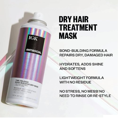 IGK Hair Treatment Travel Size Set - Antisocial Dry Hair Mask & Good Behavior Spray | Vegan, Cruelty-Free, Bond-Building Duo