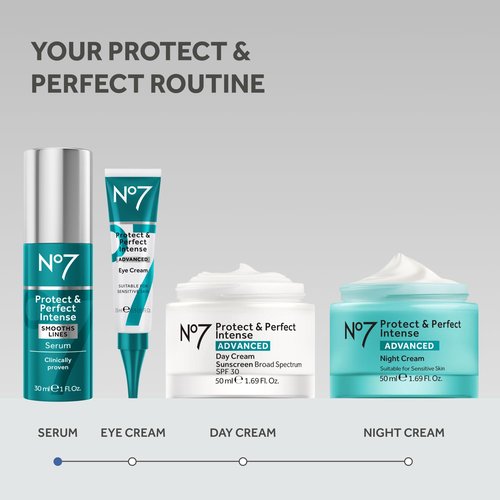 No7 Protect & Perfect Intense Advanced Serum - Anti-Aging Face Serum that Visibly Smoothes & Firms Fine Lines and Wrinkles - Formulated with Hyaluronic Acid and Matrix 3000+ Technology (1 fl oz)