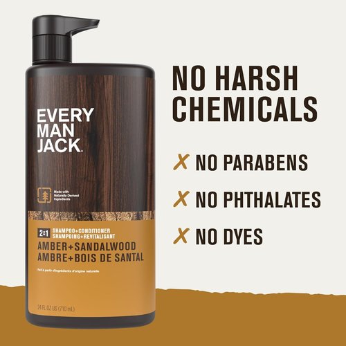 Every Man Jack 2-in-1 Daily Shampoo & Conditioner - Nourishing Amber & Sandalwood | 24oz Bottle for All Hair Types