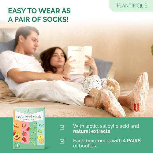 PLANTIFIQUE Foot Peeling Mask 4 Pack | Dermatologically Tested Repairs Heels & Removes Dry Dead Skin for Baby Soft Feet | Exfoliating Foot Peel Mask for Dry Cracked Feet