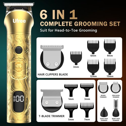 Ufree 8 in 1 Professional Hair Cutting Kit, Hair Clippers for Men, Cordless Clippers and Trimmers Set, Beard Trimmer, Electric Shaver with Rechargeable, Grooming Gifts for Barber & Home Use