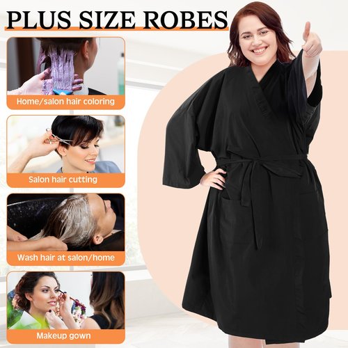 Toulite 4 Pcs Salon Client Gown Robes Cape Hair Salon Black Smock Client Gown Cape with Adjustable Tie for Hair Cutting(Two Pocket, X-Large)