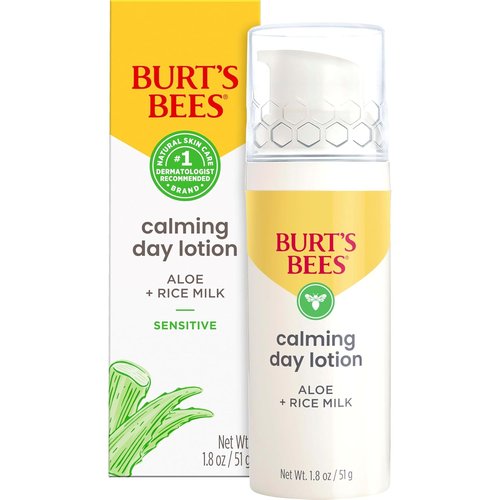 Burt's Bees Calming Day Face Lotion - Soothing Aloe & Rice Milk for Sensitive Skin | 1.8 oz Natural Care