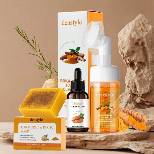 IGYWYN Turmeric Face Wash & Skincare Set - Infused Oil, Soap Bars & Facial Cleanser with Brush - Helps Balance Oil & Gentle Cleansing, Facial Cleanser Kit for Women & Men