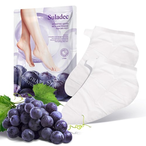 SULADEC Moisturizing Foot Mask with Grape Seed Oil and Shea Butter, Hydrating Foot Masks for Dry Cracked Feet, Dry Skin Moisturizer for Soft and Smooth Touch Feet - Men Women - 7 Pairs