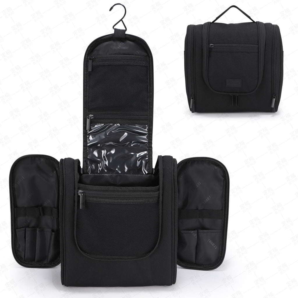 WIBKAE Hanging Toiletry Bag with Hook, Travel Cosmetic Makeup Bag Organizer for Accessories, Shampoo, Shaving Bag for Toiletries Accessories,Travel Essentials Kit (Black)
