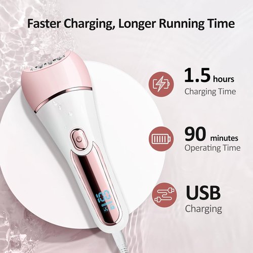 Skiennix 6-in-1 Hair Removal Epilator - Waterproof Rechargeable Shaver & Facial Brush (Pink)
